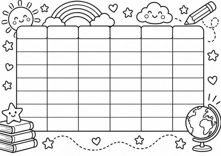 Calendario escolar ilustrado para completar y colorear